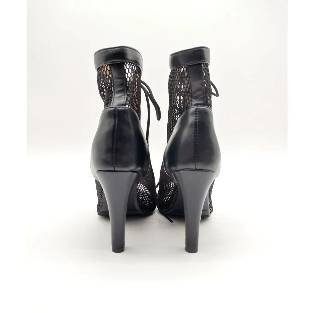 Dance and Sway Women's Size 6.5 Black Lace Up Mesh Stiletto Dance Ankle Booties